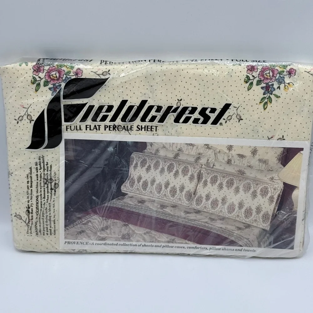 Fieldcrest Provence Full Flat Percale Sheet Vintage Floral Cream NOS Made in USA
